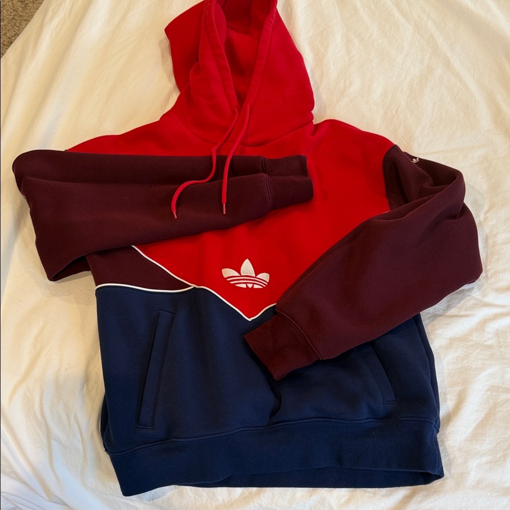 Adidas Men's Red and Navy Hoodie Sweater